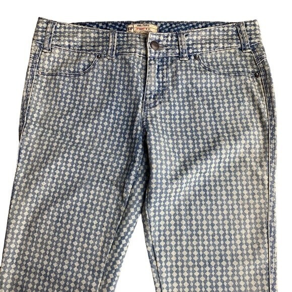 Free People Womens 27 Diamond Print Skinny Jeans Blue Denim Stretch - Picture 3 of 7